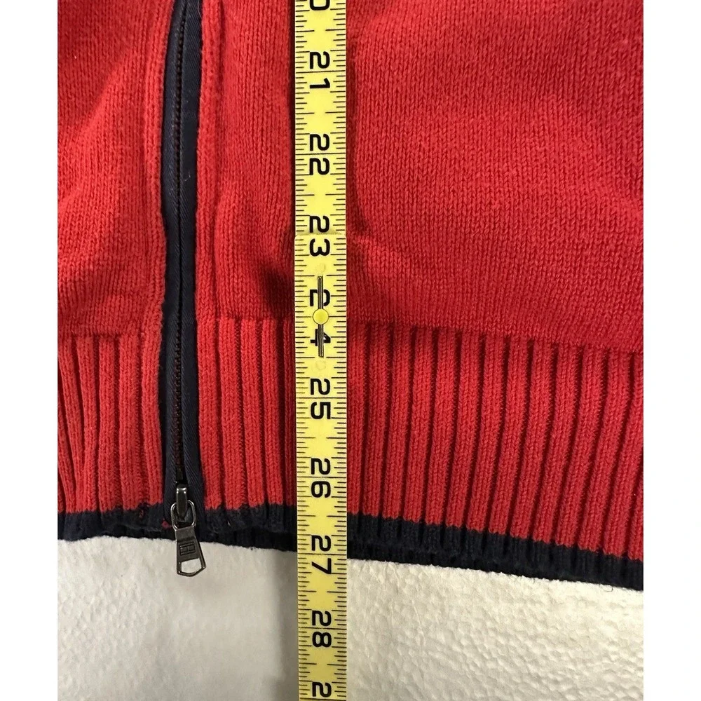 VTG Tommy Hilfiger 1/4 Zip Mens Largeee Sweater Pullover Red Embroidered Fleece